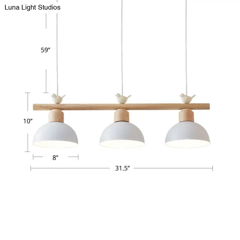 Nordic Shaded Hanging Island Light Metal Pendant With Bird Decor - 3-Head Dining Room Drop