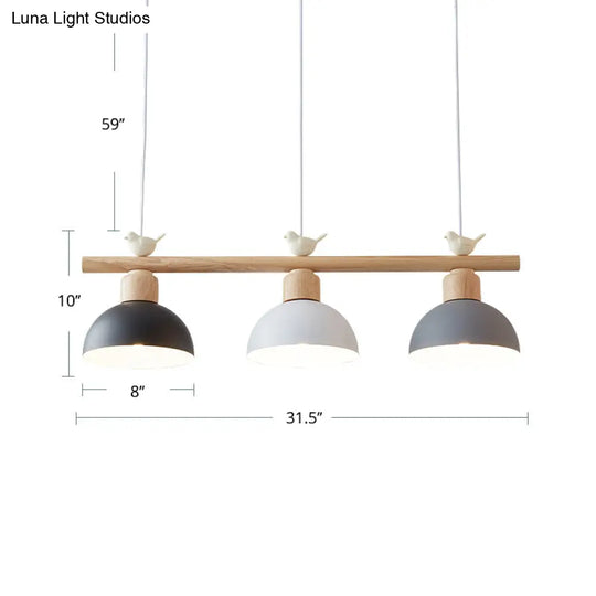 Nordic Shaded Hanging Island Light Metal Pendant With Bird Decor - 3-Head Dining Room Drop