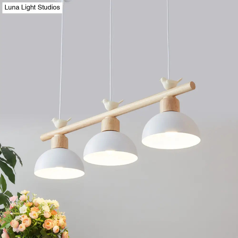 Nordic Shaded Hanging Island Light Metal Pendant With Bird Decor - 3-Head Dining Room Drop