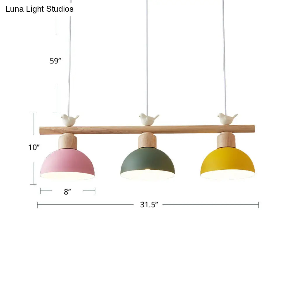 Nordic Shaded Hanging Island Light Metal Pendant With Bird Decor - 3-Head Dining Room Drop