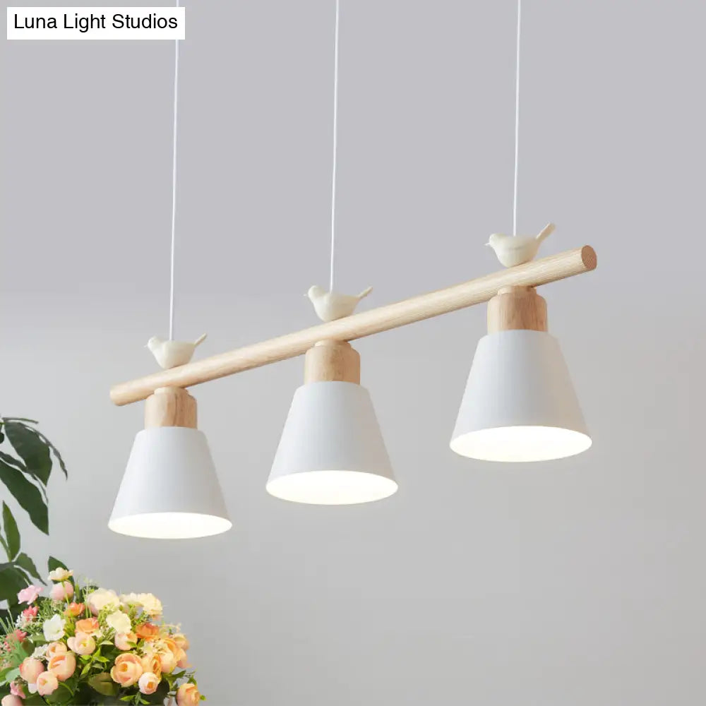 Nordic Shaded Hanging Island Light Metal Pendant With Bird Decor - 3-Head Dining Room Drop