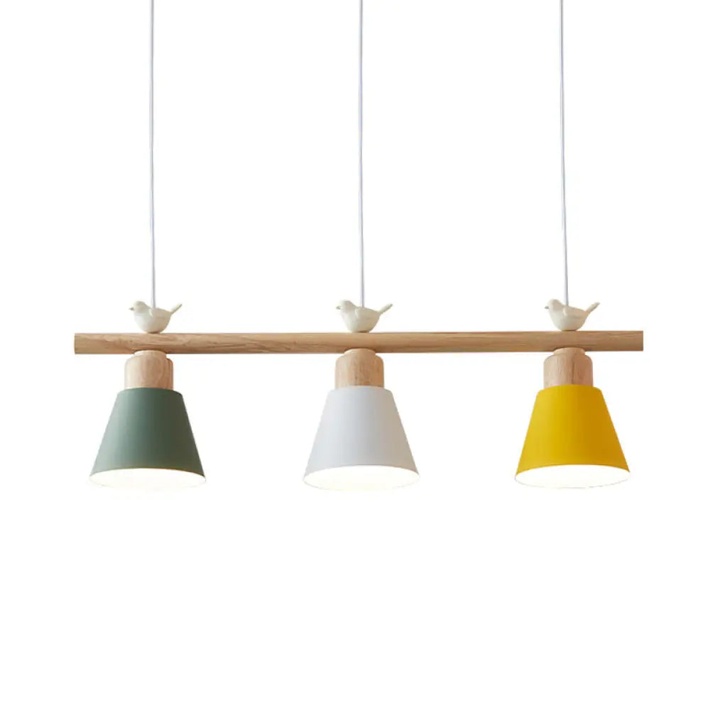 Nordic Shaded Hanging Island Light Metal Pendant With Bird Decor - 3-Head Dining Room Drop