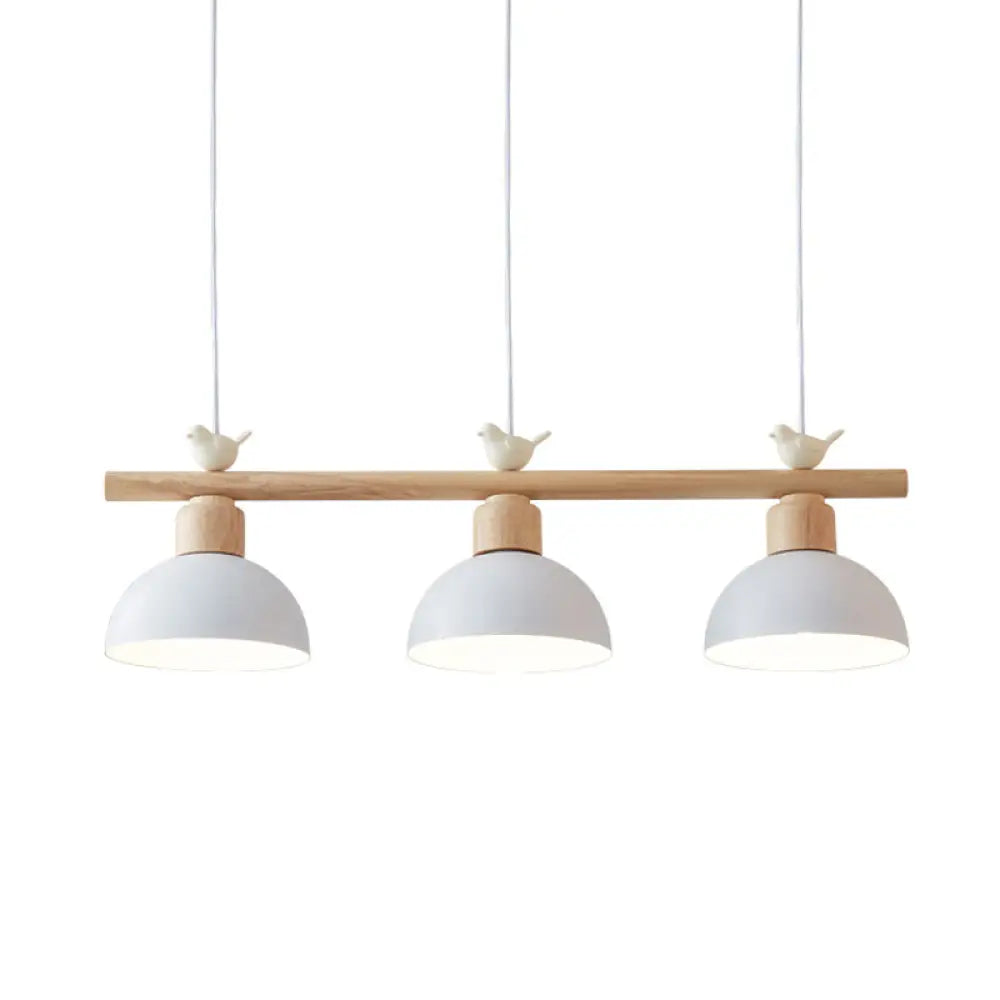 Nordic Shaded Hanging Island Light Metal Pendant With Bird Decor - 3-Head Dining Room Drop White /