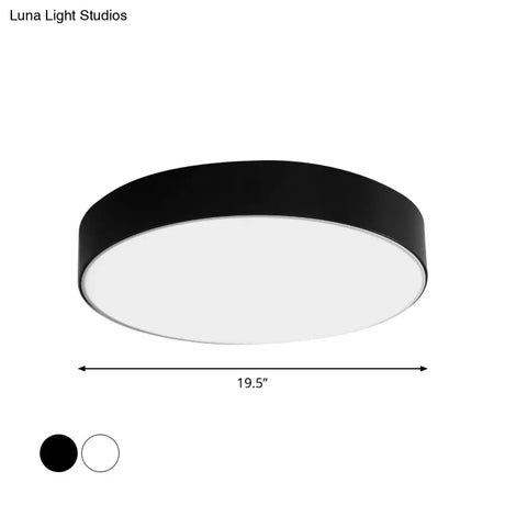 Nordic Short Drum Ceiling Flush Led Light In Black/White 16’/19.5’ Diameter
