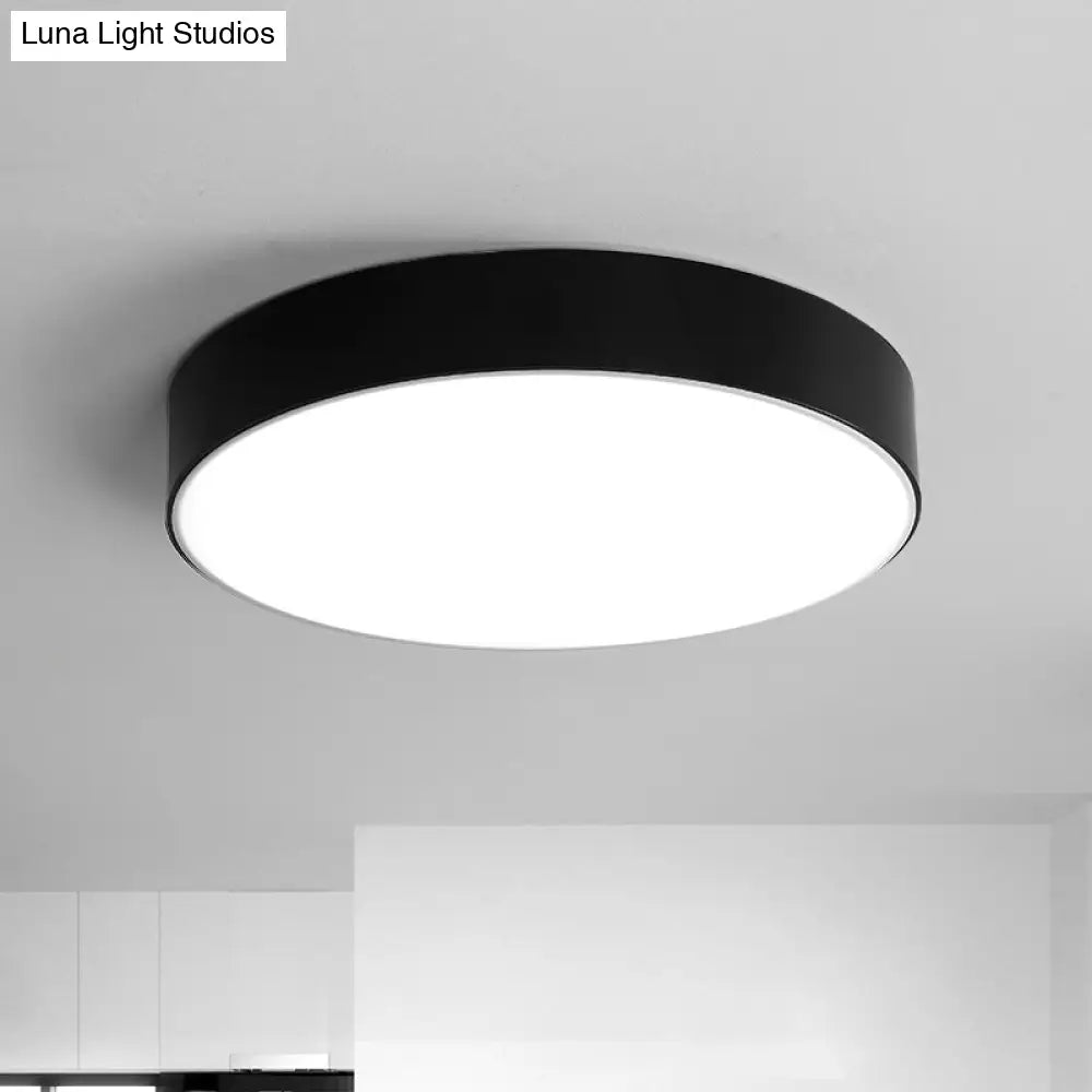 Nordic Short Drum Ceiling Flush Led Light In Black/White 16/19.5 Diameter