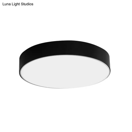 Nordic Short Drum Ceiling Flush Led Light In Black/White 16’/19.5’ Diameter