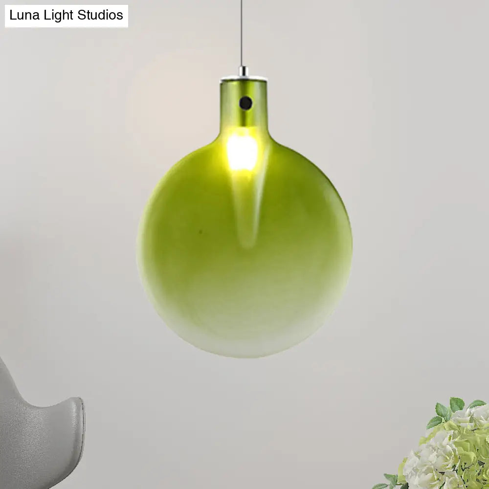 Nordic Glass Suspension Pendant - 1 Light Sliver Ball Hanging Ceiling In Brown/Green/Yellow For