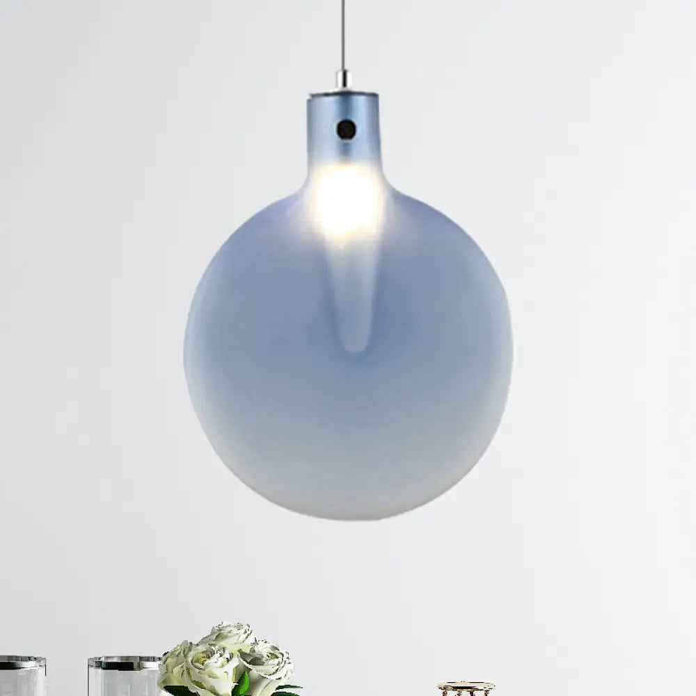 Nordic Sliver Ball Ceiling Light - 1 Brown/Green/Yellow Glass Pendant For Living Room Blue