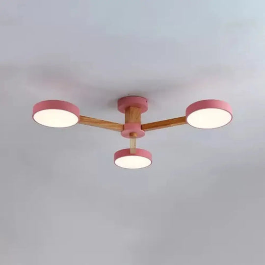 Nordic Snowflake Chandelier: Acrylic Wood Hanging Light Pink & Green - Ideal For Kindergarten 3 /