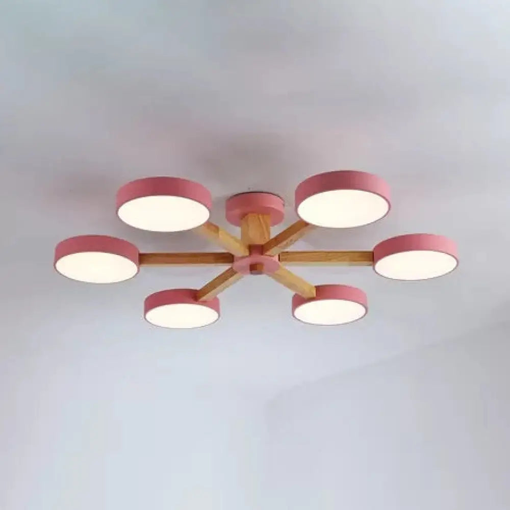Nordic Snowflake Chandelier: Acrylic Wood Hanging Light Pink & Green - Ideal For Kindergarten 6 /