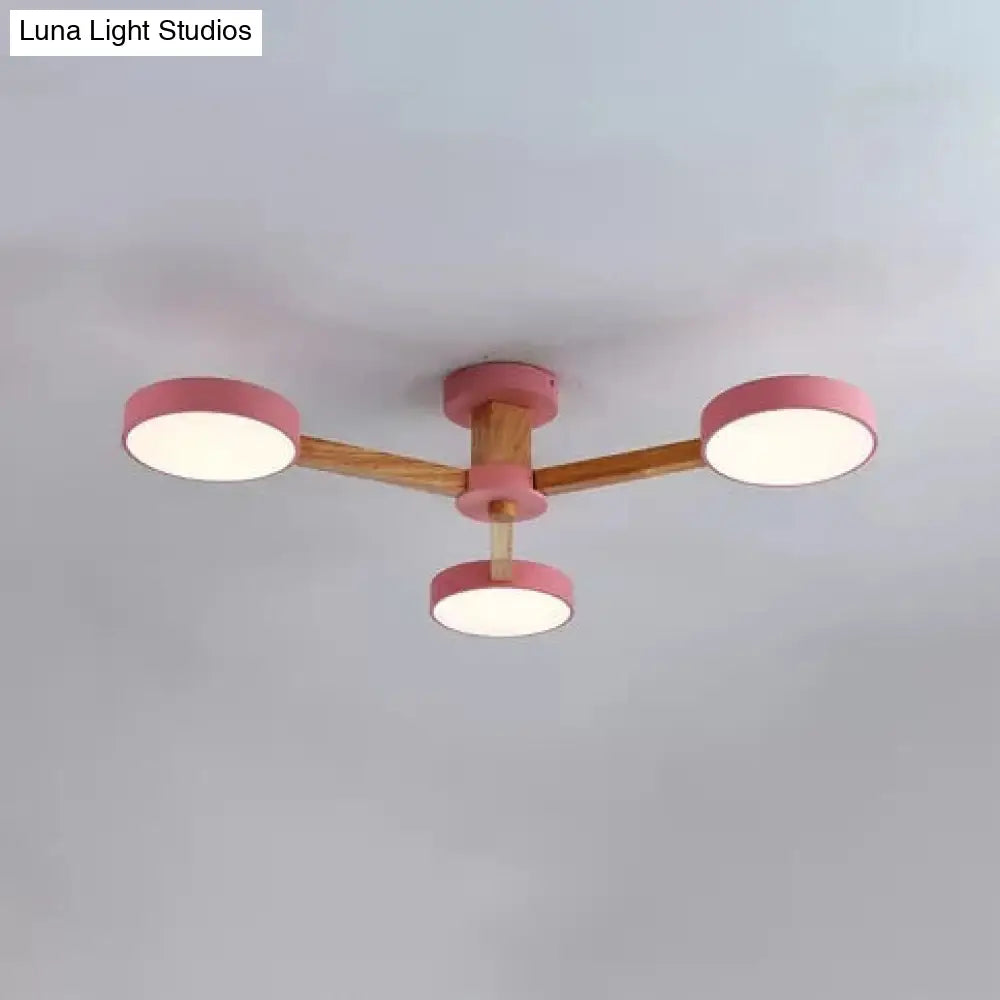 Nordic Snowflake Chandelier: Acrylic Wood Hanging Light Pink & Green - Ideal For Kindergarten 3 /