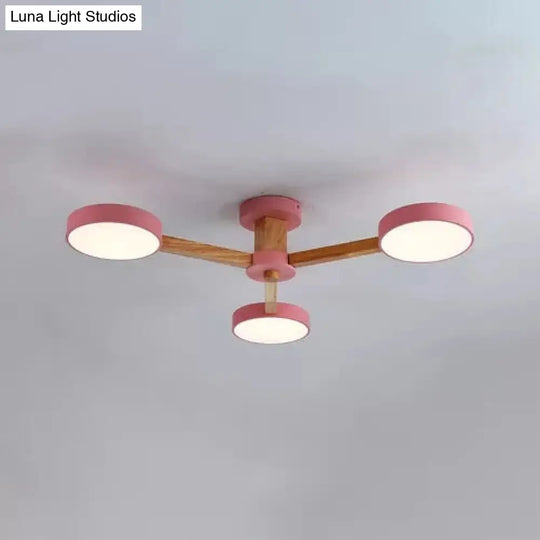 Nordic Snowflake Chandelier: Acrylic Wood Hanging Light Pink & Green - Ideal For Kindergarten 3 /