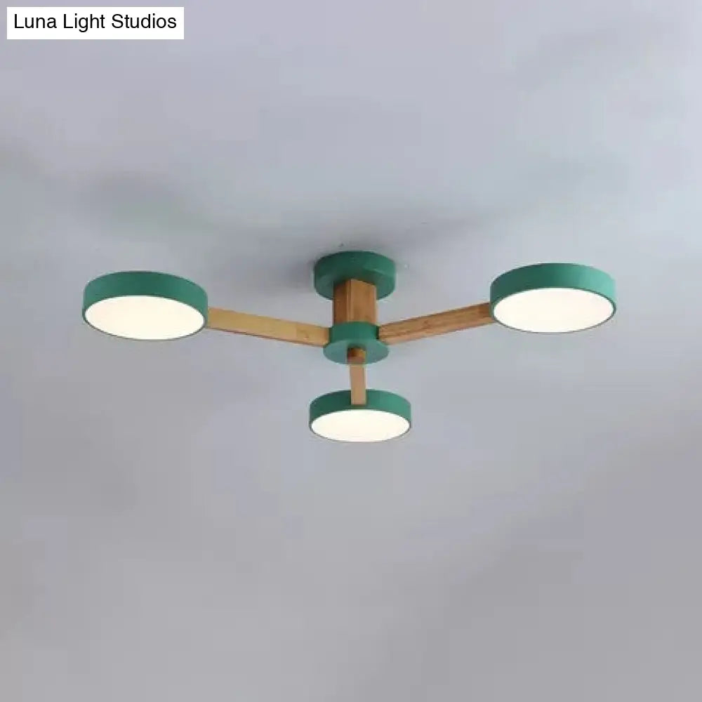 Nordic Snowflake Chandelier: Acrylic Wood Hanging Light Pink & Green - Ideal For Kindergarten 3 /