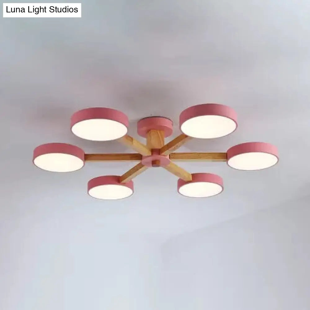 Nordic Snowflake Chandelier: Acrylic Wood Hanging Light Pink & Green - Ideal For Kindergarten 6 /