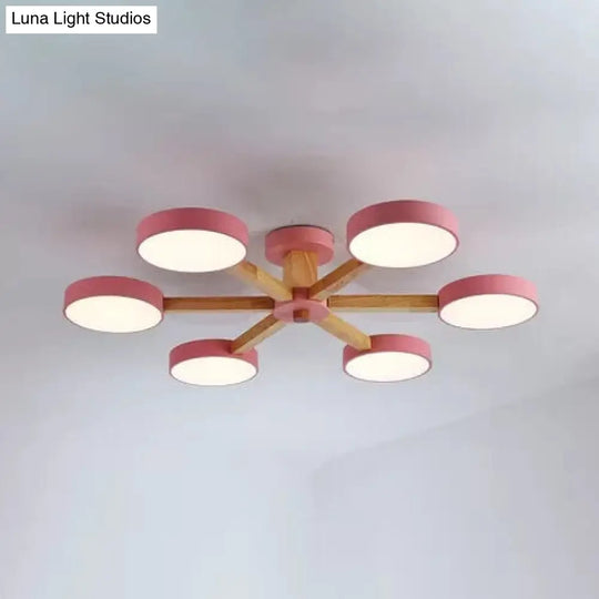Nordic Snowflake Chandelier: Acrylic Wood Hanging Light Pink & Green - Ideal For Kindergarten 6 /
