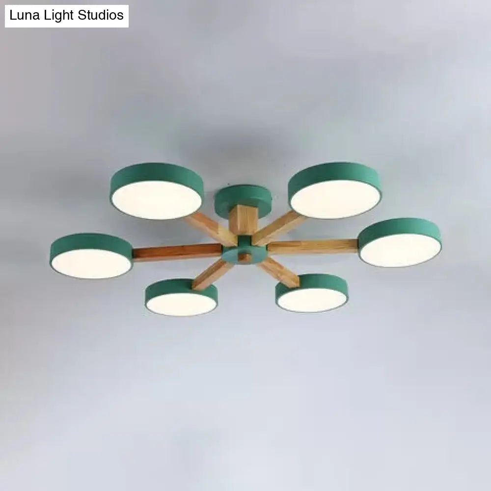 Nordic Snowflake Chandelier: Acrylic Wood Hanging Light Pink & Green - Ideal For Kindergarten 6 /