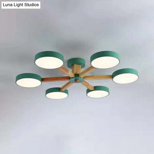 Nordic Snowflake Chandelier: Acrylic Wood Hanging Light Pink & Green - Ideal For Kindergarten 6 /