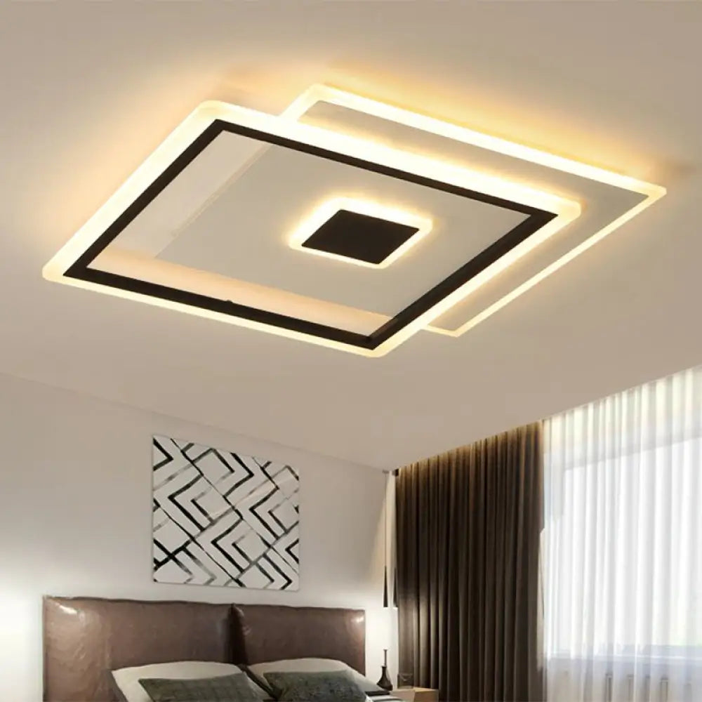 Nordic Square Ceiling Lamp In Black/White Clear Glass Led Bedroom Light Fixture 16.5’/20.5’