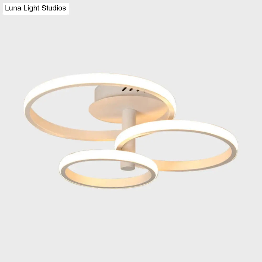 Nordic Stacked Ring Ceiling Light - Acrylic Brown/White Led 23.5/19.5 Wide Warm/White