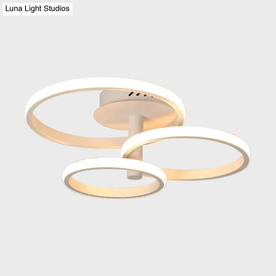 Nordic Stacked Ring Ceiling Light - Acrylic Brown/White Led 23.5/19.5 Wide Warm/White