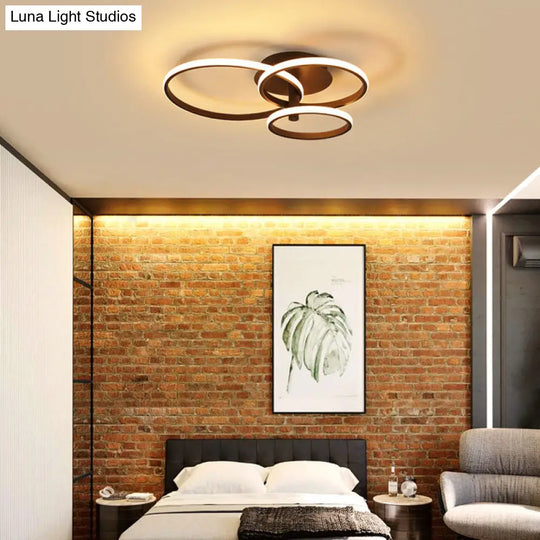 Nordic Stacked Ring Ceiling Light - Acrylic Brown/White Led 23.5/19.5 Wide Warm/White Brown / 19.5