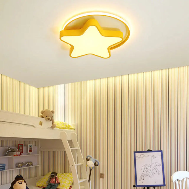 Nordic Star Led Flush Mount Ceiling Light With Acrylic Ring For Kids Room