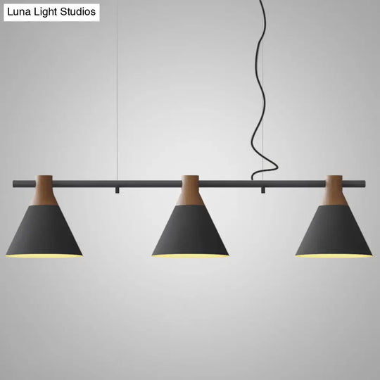 Nordic Style Adjustable Hanging Pendant Light With 3 Conical Metal Shades In Wood Grey