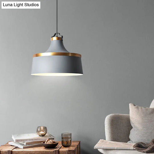 Nordic Style Aluminum Barn Pendant Light Kit In Black/Blue/Grey - Single-Bulb Hanging Ceiling Grey
