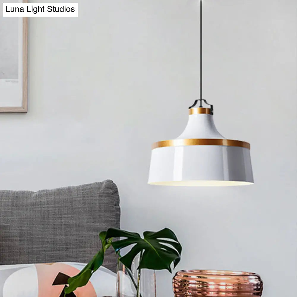 Nordic Style Aluminum Barn Pendant Light Kit In Black/Blue/Grey - Single-Bulb Hanging Ceiling White