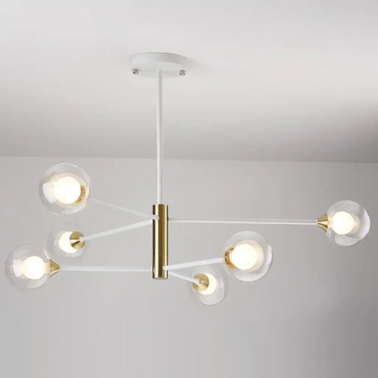 Nordic Style Bedroom Chandelier With White Glass Shade 6 / Clear