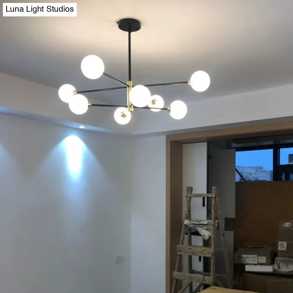 Nordic Style Bedroom Chandelier With White Glass Shade