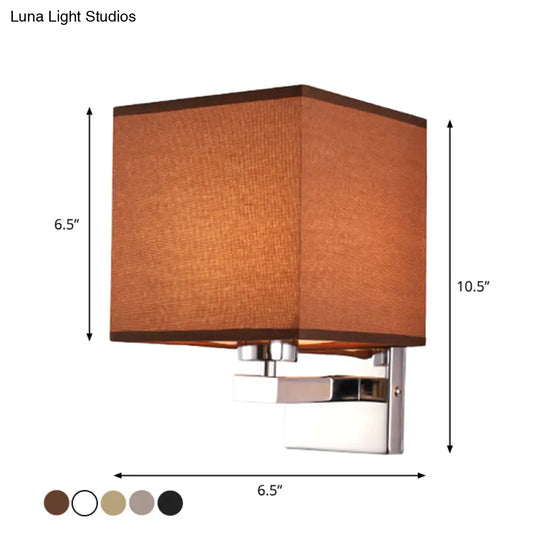 Nordic Style Beige Cube Wall Light - 1 Head Fabric Mounted Fixture For Bedroom