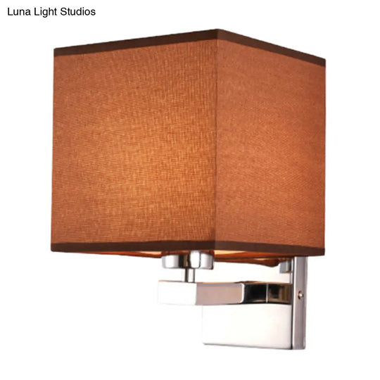 Nordic Style Beige Cube Wall Light - 1 Head Fabric Mounted Fixture For Bedroom