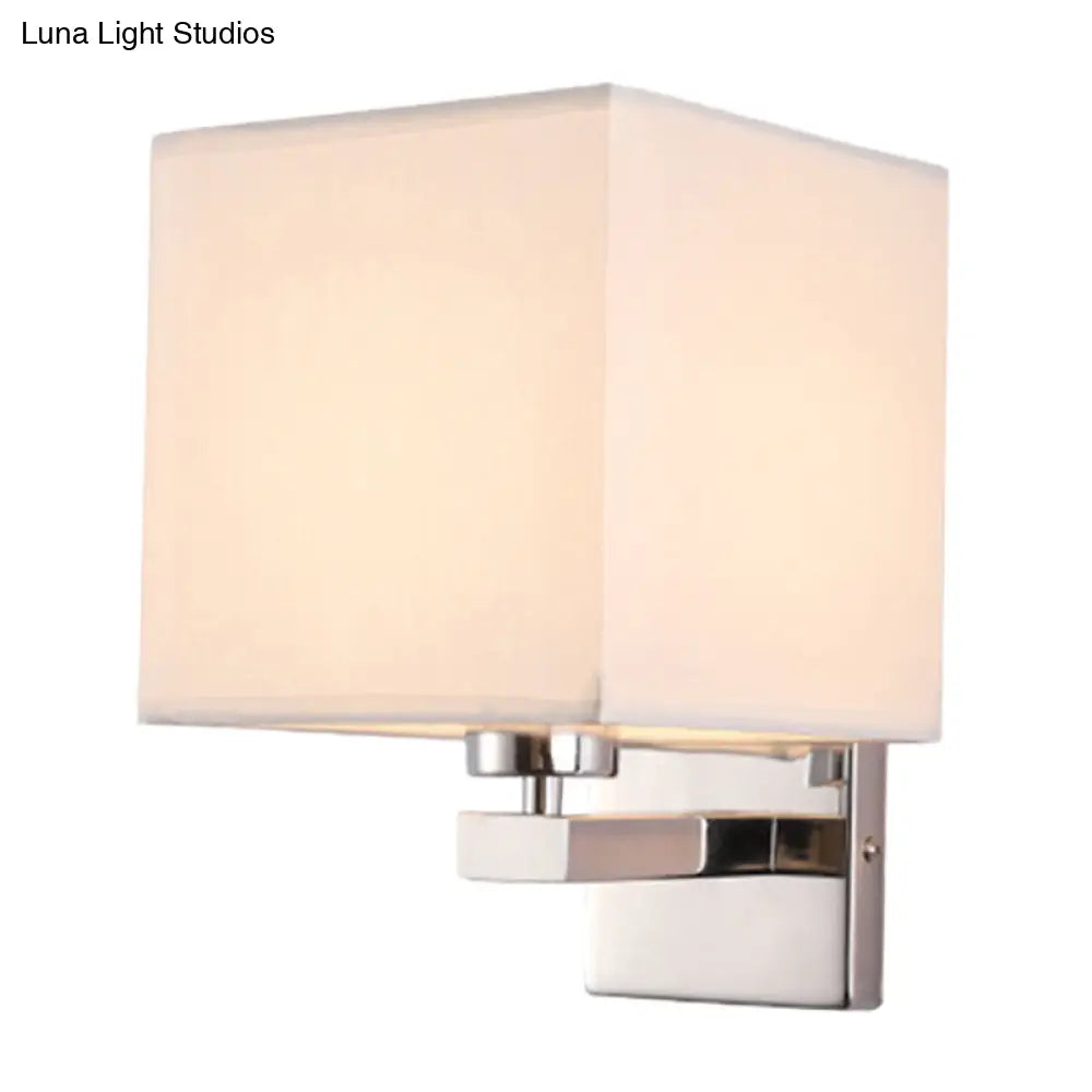 Nordic Style Beige Cube Wall Light - 1 Head Fabric Mounted Fixture For Bedroom