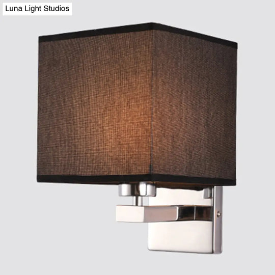 Nordic Style Beige Cube Wall Light - 1 Head Fabric Mounted Fixture For Bedroom