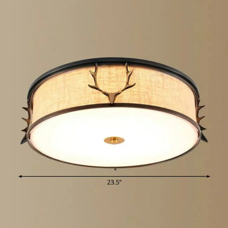 Nordic Style Ceiling Flush Light With Decorative Antler Design For Foyer - Fabric Drum Black / 23.5’