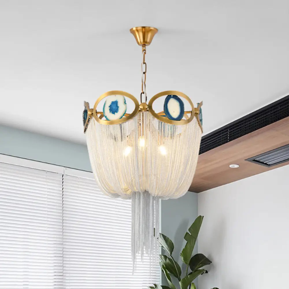 Nordic Style Chain Metal Empire Chandelier - Modernist Gold 3 Lights Hanging Light Fixture