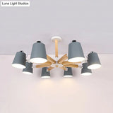 Nordic Style Chandelier Bucket Shade Hanging Light For Kids Bedroom - Metal & Wood