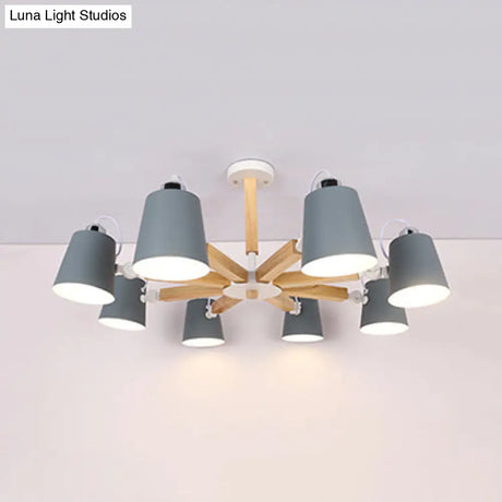 Nordic Style Chandelier Bucket Shade Hanging Light For Kids Bedroom - Metal & Wood