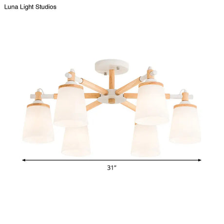 Nordic Style Conical Chandelier - 6/8 Lights White Hanging Light With Frosted Glass Ideal For Living