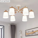 Nordic Style Conical Chandelier - 6/8 Lights White Hanging Light With Frosted Glass Ideal For Living