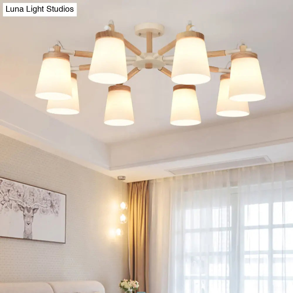Nordic Style Conical Chandelier - 6/8 Lights White Hanging Light With Frosted Glass Ideal For Living