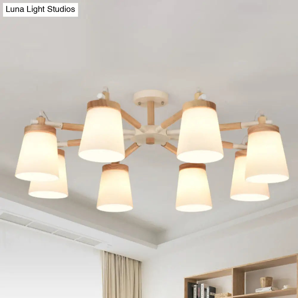 Nordic Style Conical Chandelier - 6/8 Lights White Hanging Light With Frosted Glass Ideal For Living