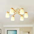 Nordic Style Conical Chandelier - 6/8 Lights White Hanging Light With Frosted Glass Ideal For Living