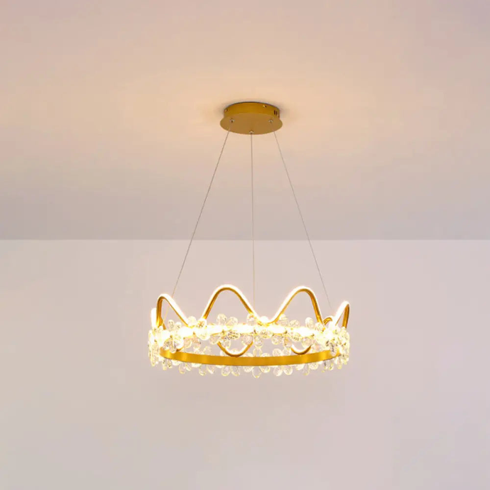Nordic Style Crystal Pendant Light With 1 Suspended Crown For Living Room Gold / 25 Third Gear
