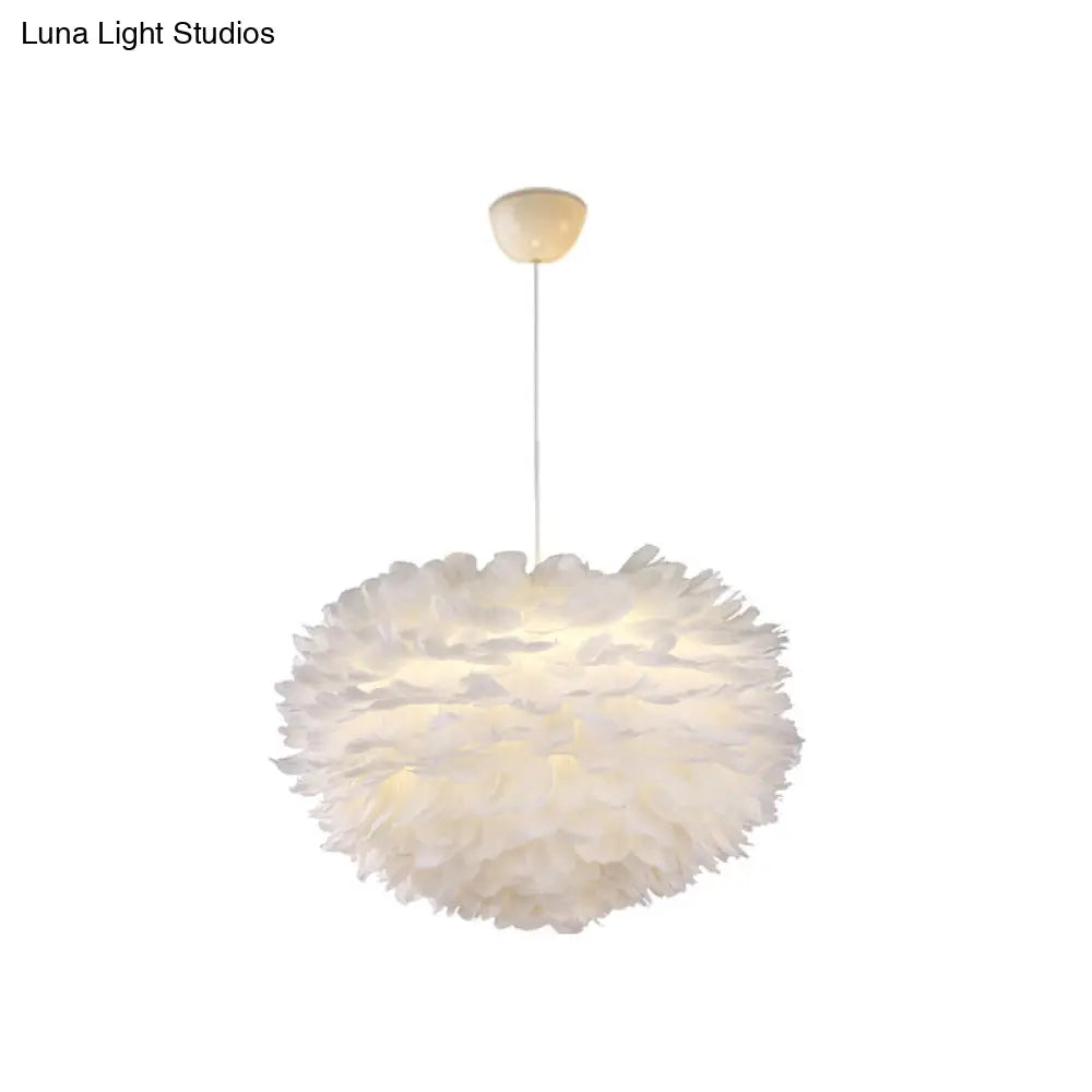 Nordic Style White Feather Chandelier Globe Shaped Hanging Lighting Fixture / 17