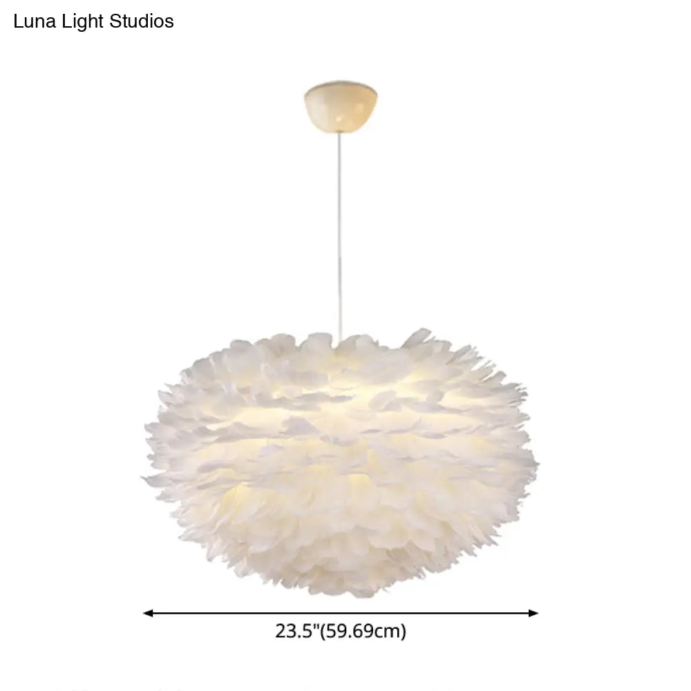 Nordic Style Feather Chandelier: White Globe Hanging Light Fixture