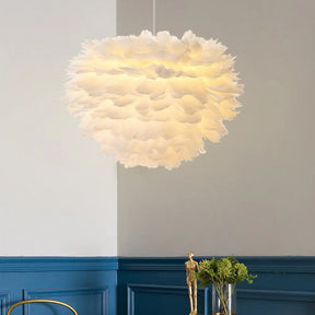 Nordic Style Feather Round Pendant Ceiling Light In White - Single-Bulb Suspension Lighting / B