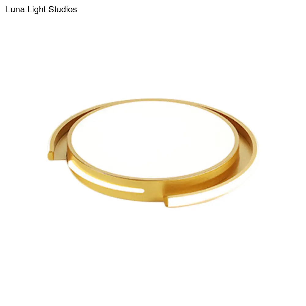 Nordic Style Gold Round Flush Mount Led Ceiling Lamp For Bedroom - Warm/White Light