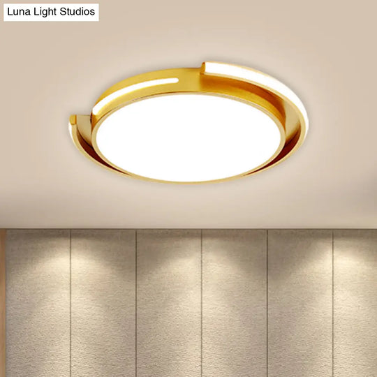 Nordic Style Gold Round Flush Mount Led Ceiling Lamp For Bedroom - Warm/White Light / White